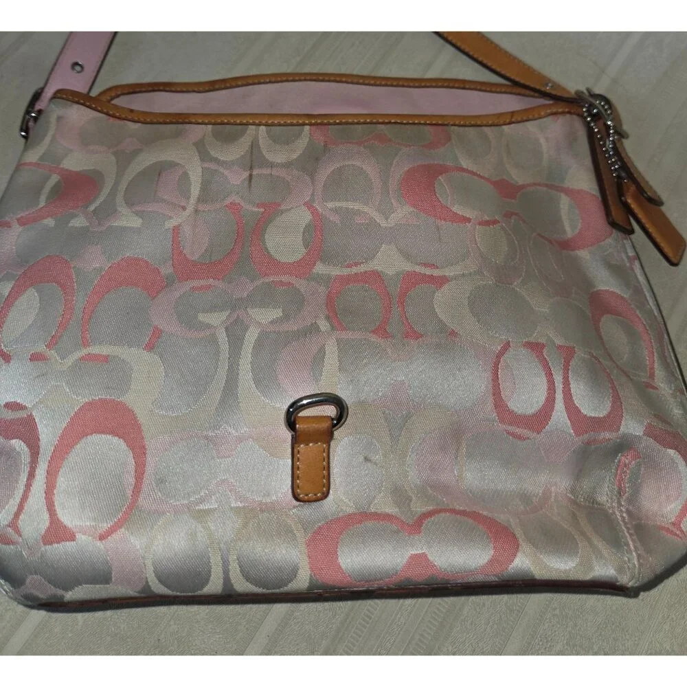 COACH Signature Canvas Shoulder Hand Bag purse with Leather Trim One Strap 7028 - Picture 12 of 12